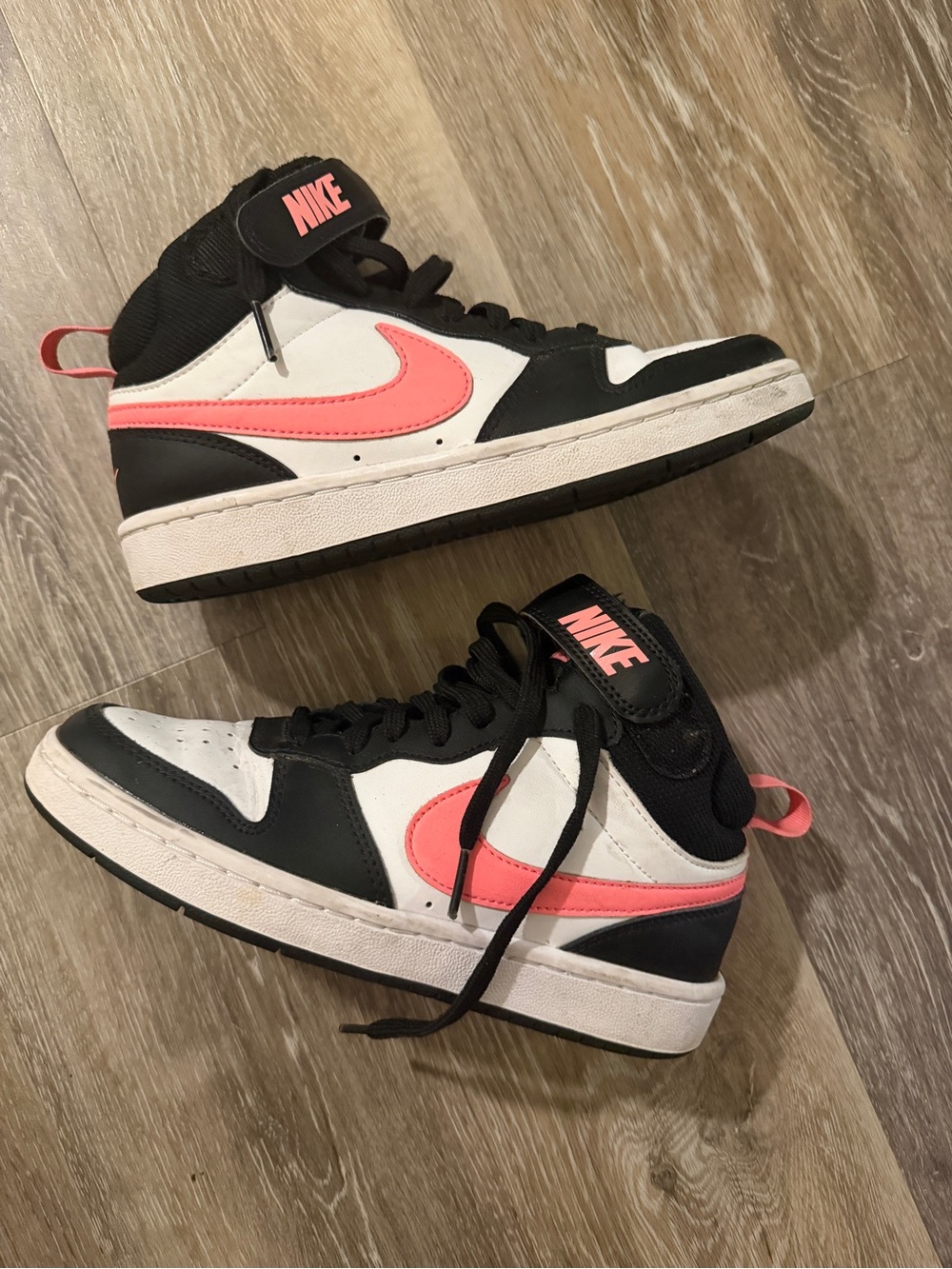 Nike Black & White High-Top Sneakers with Coral Pink Swoosh